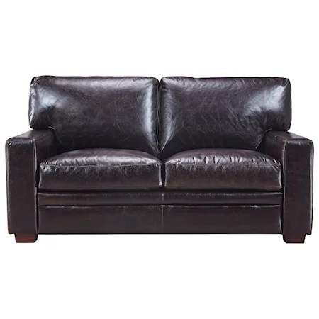 Transitional Leather Loveseat with Track Arms